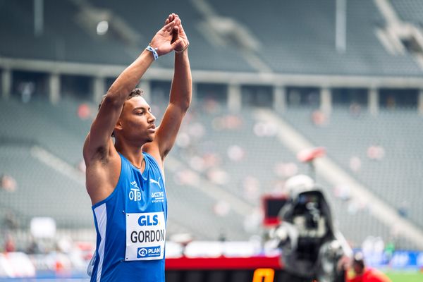 Jordan Gordon (OTB Osnabrueck) im Halbfinale waehrend der deutschen Leichtathletik-Meisterschaften im Olympiastadion am 25.06.2022 in Berlin